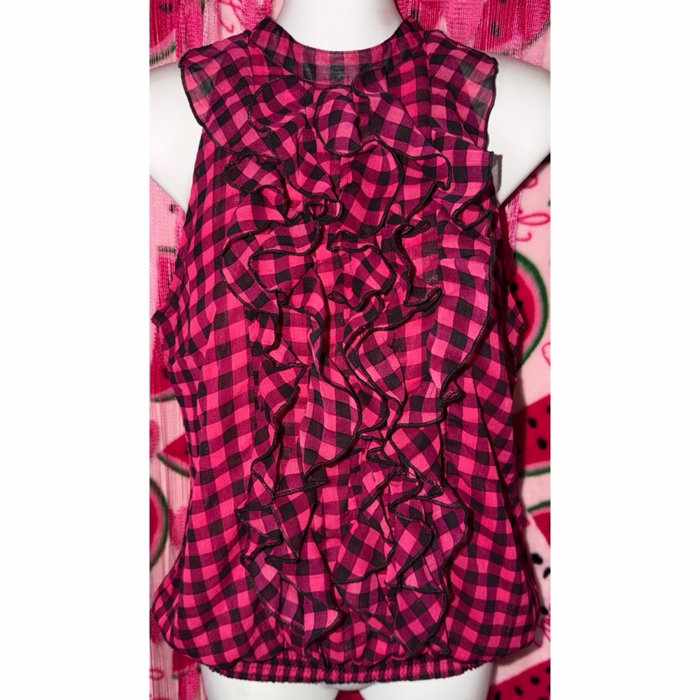 🩷🖤 Chic Checkered Ruffle Blouse - Picture 2 of 8